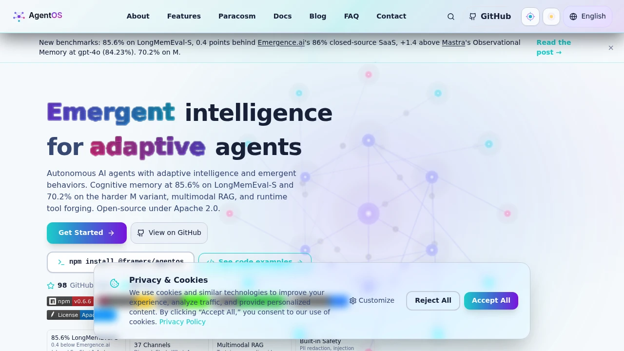 Screenshot of AgentOS website