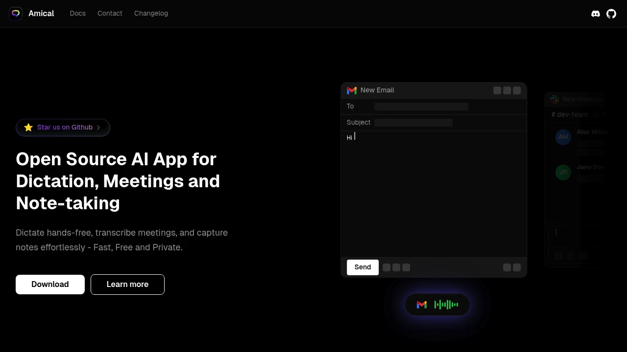 Screenshot of Amical website
