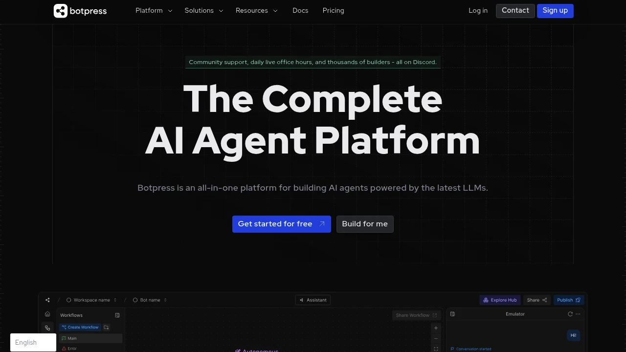 Screenshot of Botpress website