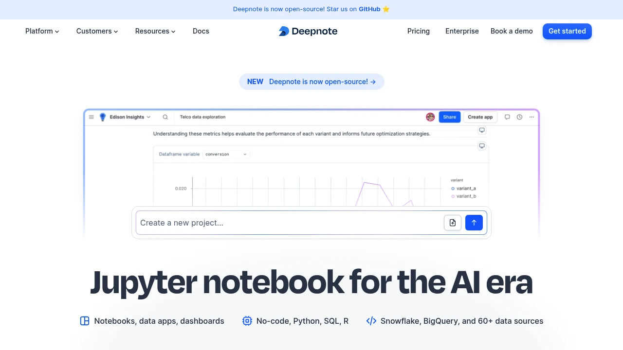 Screenshot of Deepnote website
