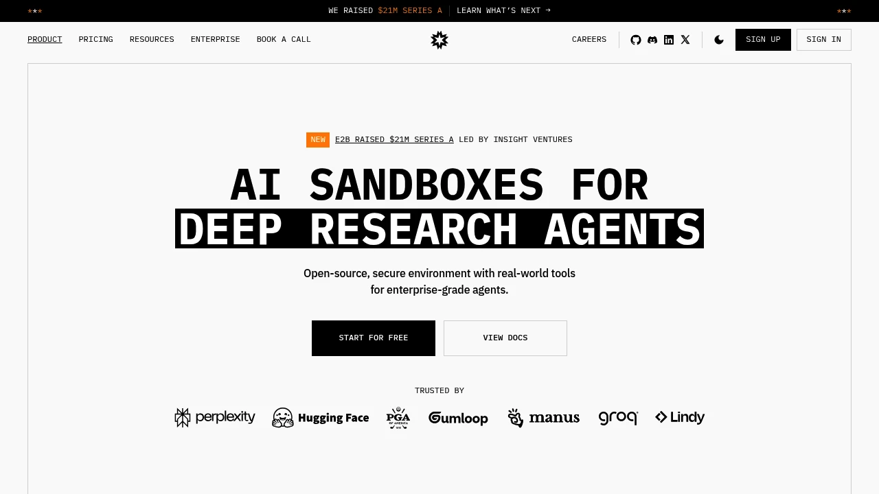 Screenshot of E2B website