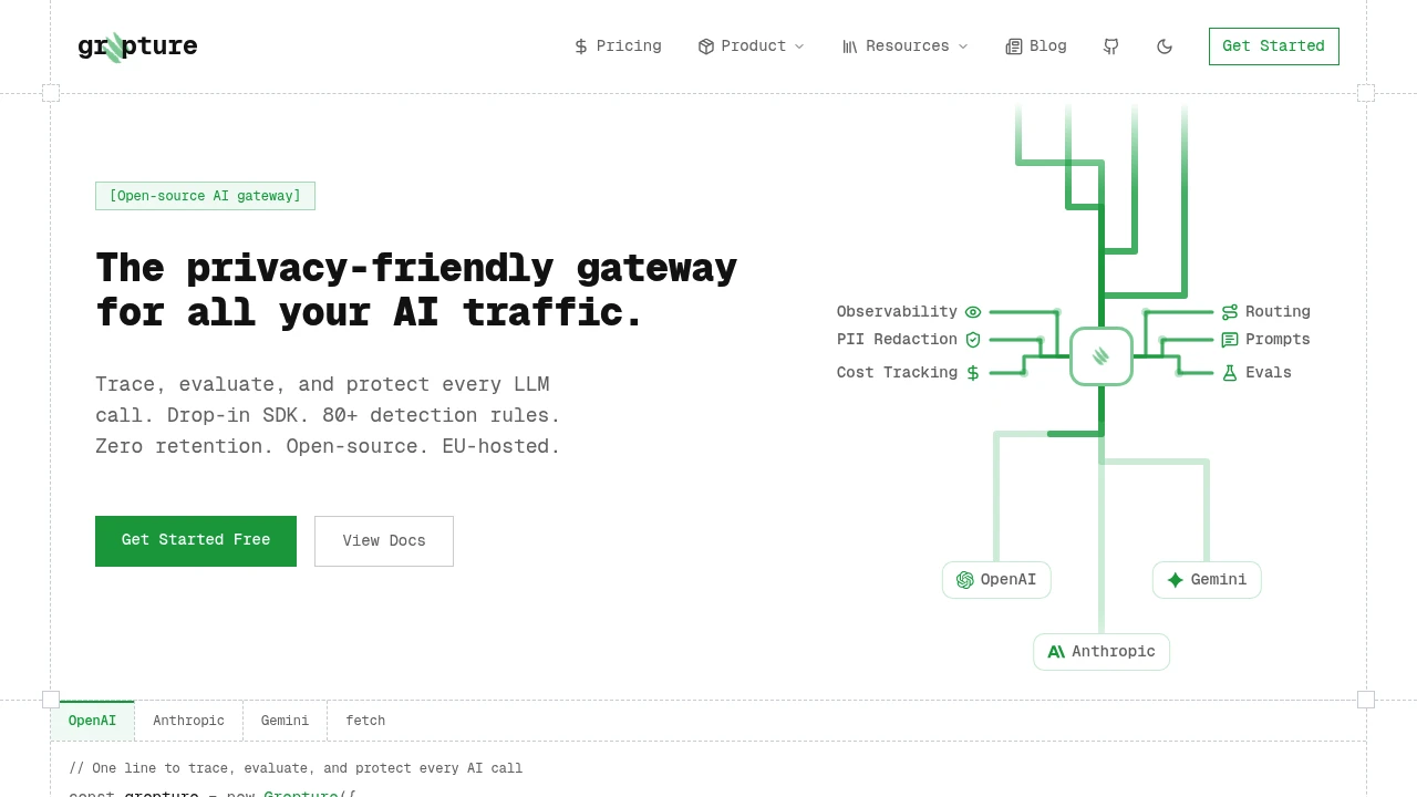 Screenshot of Grepture website