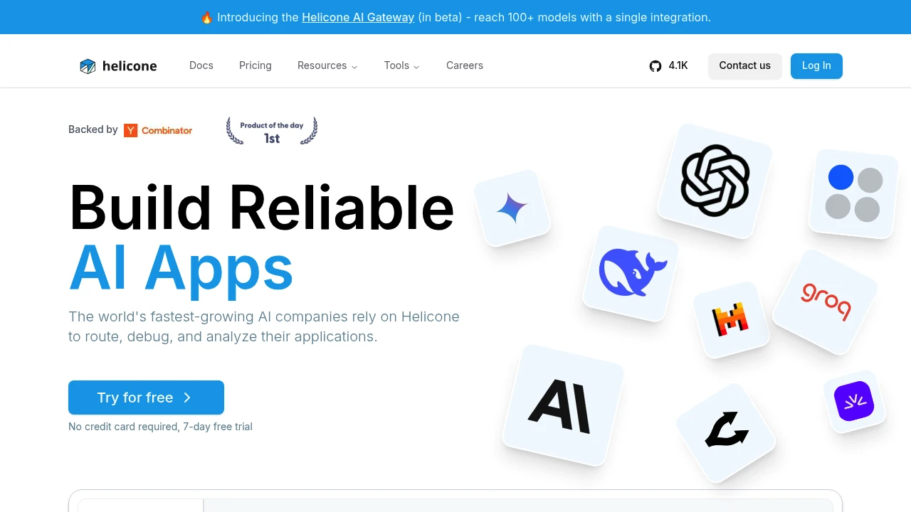 Screenshot of Helicone website
