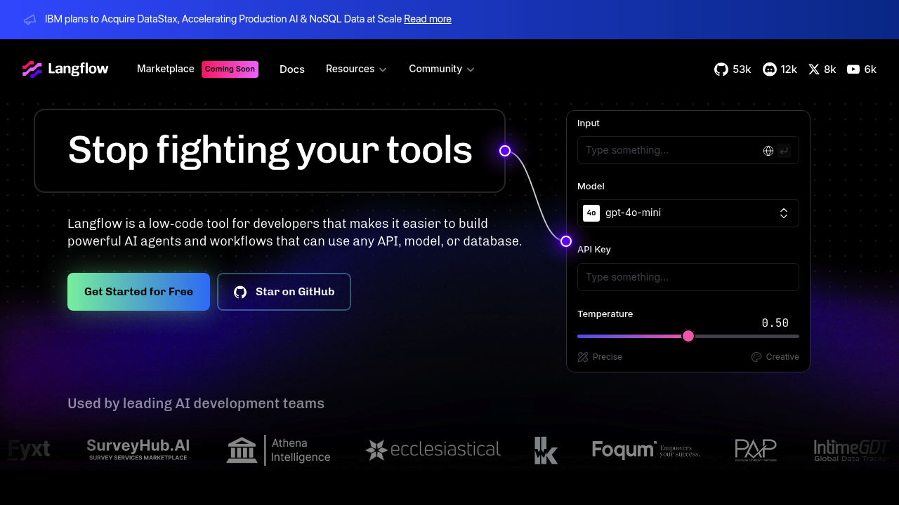 Screenshot of Langflow website