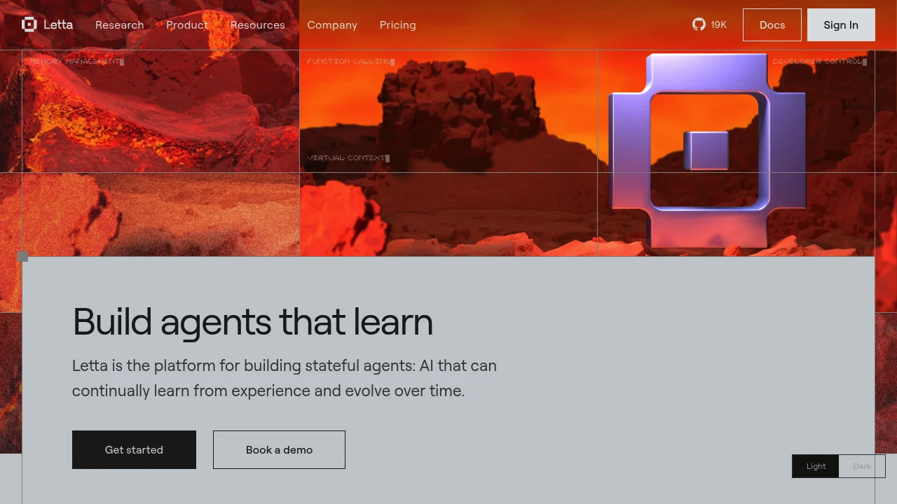 Screenshot of Letta website