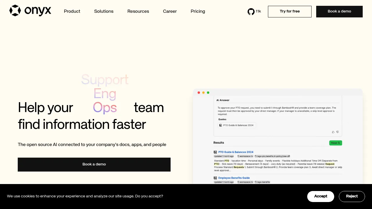 Screenshot of Onyx website