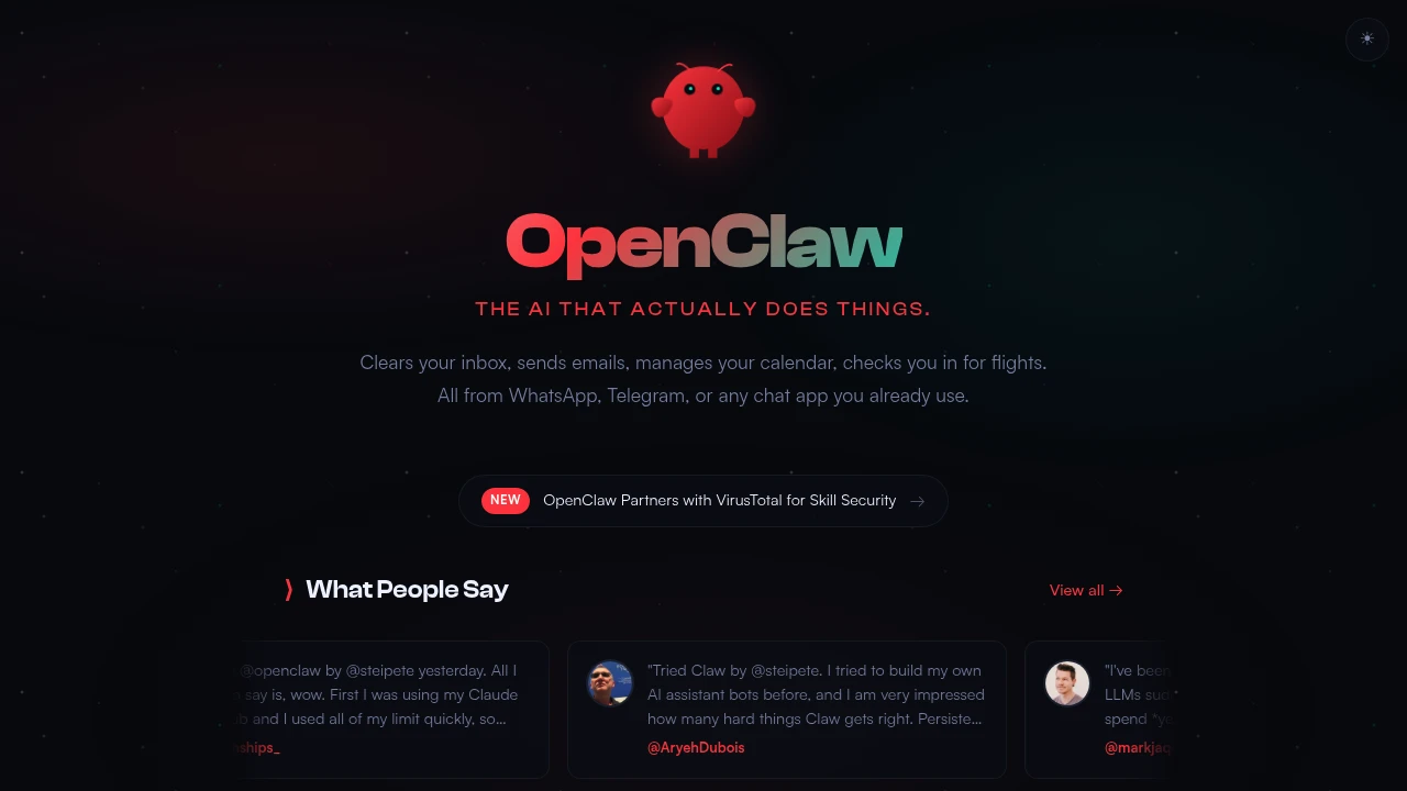 Screenshot of OpenClaw website