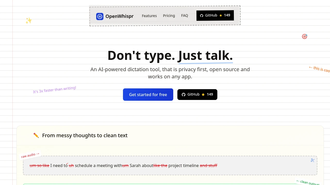 Screenshot of OpenWispr website