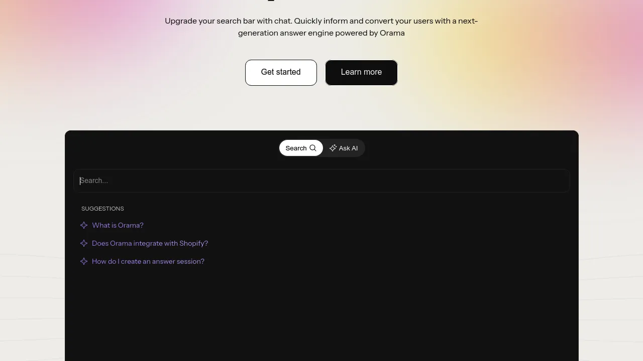 Screenshot of Orama website