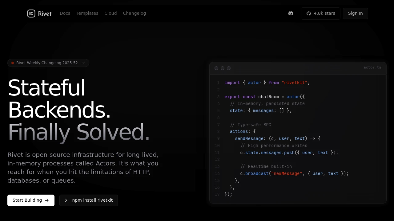 Screenshot of Rivet website