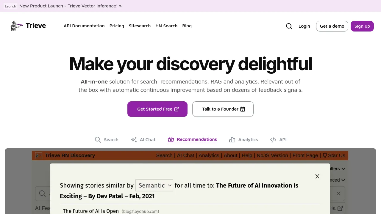 Screenshot of Trieve website